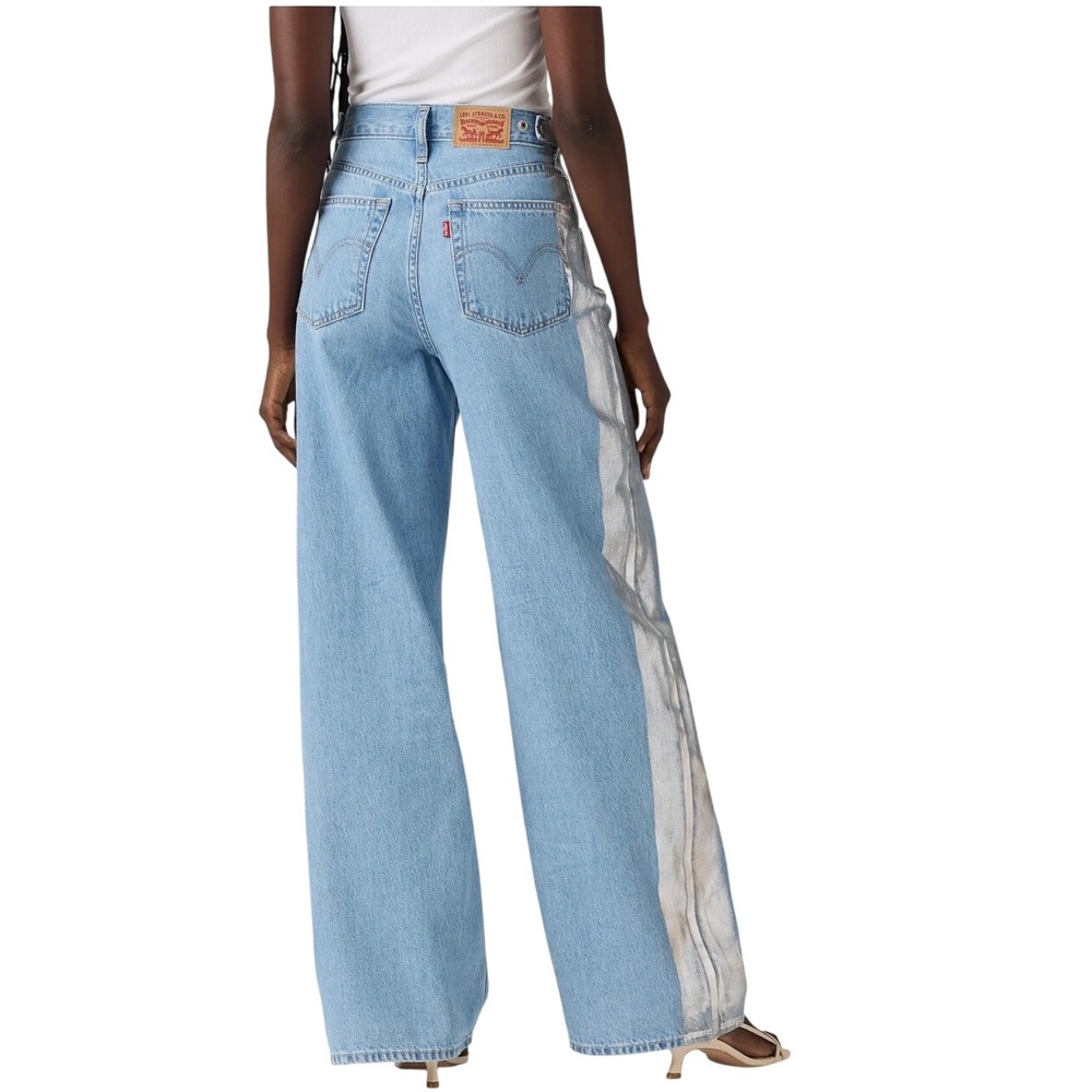 Levi's Women Cinch Metallic Side Stripe High Waist Baggy Wide Leg Jeans NWT 27